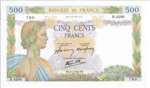 Foreign Banknotes - France - Banque de France, 500 Francs. 02/01/1942...
