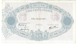 Foreign Banknotes - France - Banque de France, 500 Francs. 28/06/1938...