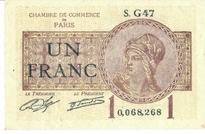 Foreign Banknotes - France - Chambre de Commerce de Paris 1 Franc 01/...