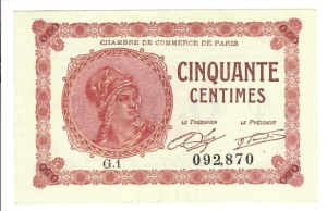 Foreign Banknotes - France - Chambre de Commerce de Paris 50 centimes...