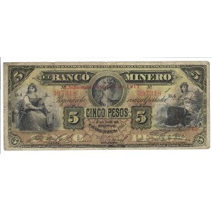 Foreign Banknotes - Messico - 5 Pesos El Banco Minero, 1911...