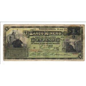 Foreign Banknotes - Messico - 1 Peso El Banco Minero, 22/06/1914...