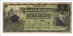 Foreign Banknotes - Mexico - 1 Peso El Banco Minero, 22/06/1914...