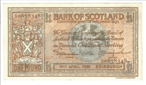 Foreign Banknotes - Scotland - Bank of Scotland, 1 Pound. 20/04/1939. Pi...