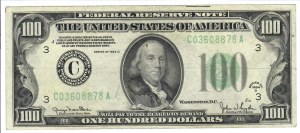 Foreign Banknotes - USA - Size Federal Reserve Notes. 100 Dollars 1934...