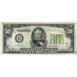 Foreign Banknotes - USA - Size Federal Reserve Notes. 50 Dollars 1934 ...