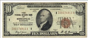 Foreign Banknotes - USA - Federal Reserve Bank Note. 10 Dollars 1929 s...