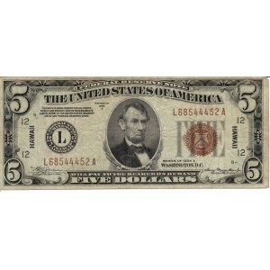 Foreign Banknotes - USA - 5 Dollars 1934 Hawaii. Friedberg 2301...