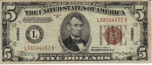 Foreign Banknotes - USA - 5 Dollars 1934 Hawaii. Friedberg 2301...