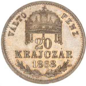 Franz Joseph I.(1848-1916), 20 krajcár VÁLTÓ PÉNZ, KB, R!, 1868
