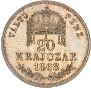 Franz Joseph I.(1848-1916), 20 krajcár VÁLTÓ PÉNZ, KB, R!, 1868