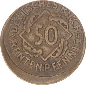 50 pfennig, D, strike error,1924