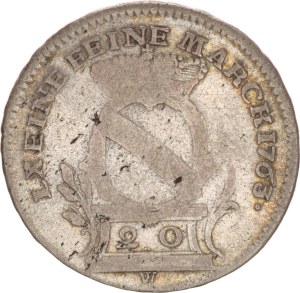 Karl Friedrich, 20 kreuzer, R!,1763