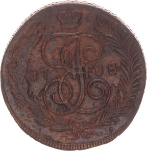 Catherine II., 5 kopek, MM, traces of overstrike,1788