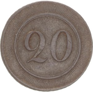 20 kopeks token used as accounting with workers, Warsaw, 1860s, R!,
