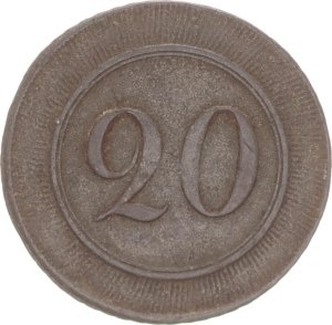20 kopeks token used as accounting with workers, Warsaw, 1860s, R!,