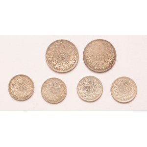 Bulgaria lot of 6 pcs, Ferdinand I. 50 stotinki, 1 lev 1912, 1913