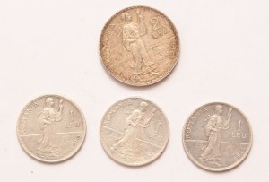 Romania lot of 4 pcs, Carol I. 1 leu, 2 lei 1910, 1914
