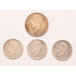 Romania lot of 4 pcs, Carol I. 1 leu, 2 lei 1910, 1914