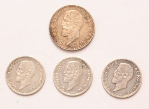 Romania lot of 4 pcs, Carol I. 1 leu, 2 lei 1910, 1914