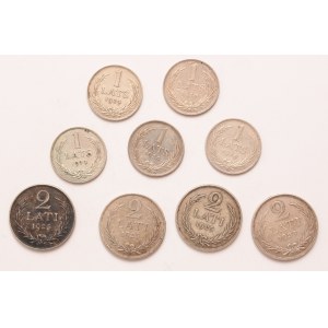 Lativa lot of 9 pcs, 1 lats, 2 lati 1924, 1925