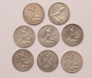 Russia lot of 8 pcs, USSR 1/2 rouble 1924, 1925, 1926, 1927