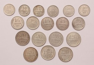 Russia lot of 18 pcs, USSR 10-15-20 kopeks 1924-1930
