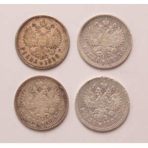 Russia lot of 4 pcs, Nicholas II. 1 rouble 1896, 1897, 1898