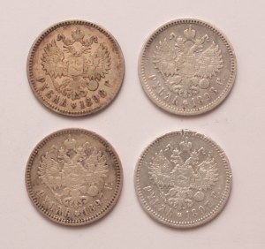 Russia lot of 4 pcs, Nicholas II. 1 rouble 1896, 1897, 1898