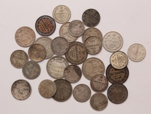 Russia lot of 28 pcs, Nicholas II. 10-15-20 kopeks, 25 pennia (Finland)