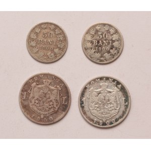 Romania lot of 4 pcs, Carol I. 50 bani, 1 leu 1900