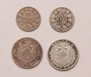 Romania lot of 4 pcs, Carol I. 50 bani, 1 leu 1900