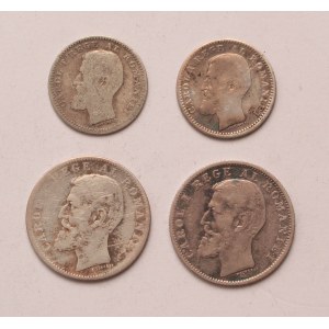 Romania lot of 4 pcs, Carol I. 50 bani, 1 leu 1900