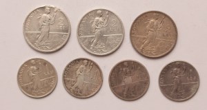 Romania lot of 7 pcs, Carol I. 1 leu, 2 lei 1910, 1911, 1912, 1914