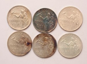 Romania lot of 6 pcs, Mihai I. 100000 lei 1946