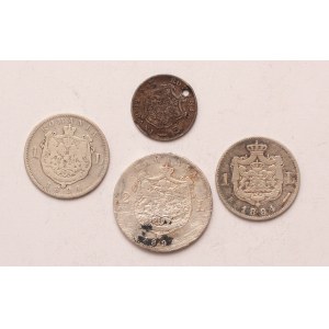 Romania lot of 4 pcs, Carol I. 50 bani, 1 leu, 2 lei 1881, 1884, 1894