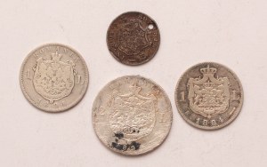 Romania lot of 4 pcs, Carol I. 50 bani, 1 leu, 2 lei 1881, 1884, 1894
