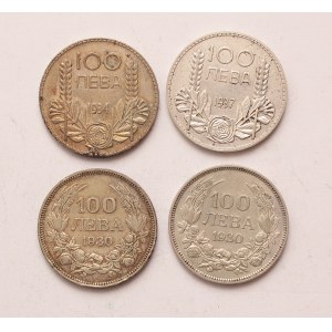 Bulgaria lot of 4 pcs, Boris III. 100 leva 1930, 1934, 1937