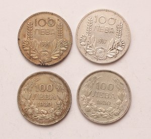 Bulgaria lot of 4 pcs, Boris III. 100 leva 1930, 1934, 1937