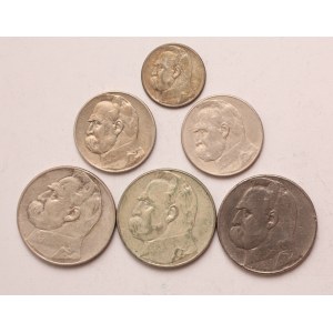Poland lot of 6 pcs, 2 zlote, 5-10 zlotych 1934, 1935, 1936 (General Plisudski)