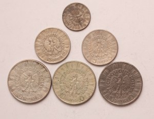 Poland lot of 6 pcs, 2 zlote, 5-10 zlotych 1934, 1935, 1936 (General Plisudski)