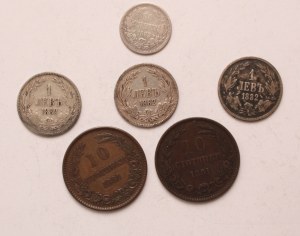 Bulgaria lot of 6 pcs, Ferdinand I. 10-50 stotinki, 1 lev 1881, 1882, 1883