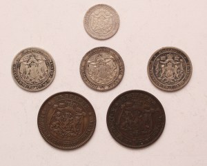 Bulgaria lot of 6 pcs, Ferdinand I. 10-50 stotinki, 1 lev 1881, 1882, 1883