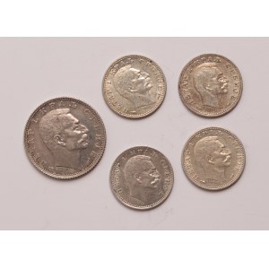 Serbia lot of 5 pcs, Petar I. 50 para, 1 dinar 1912, 1915