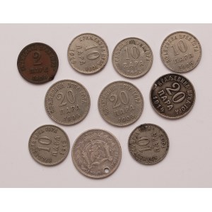 Montenegro lot of 10 pcs, Nicholas I. 2-10-20 para, 1 perper 1906, 1913, 1914
