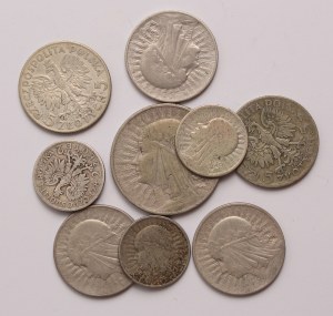 Poland lot of 9 pcs, 2 zlote, 5-10 zlotych 1932, 1933, 1934 (Queen Jadwiga)