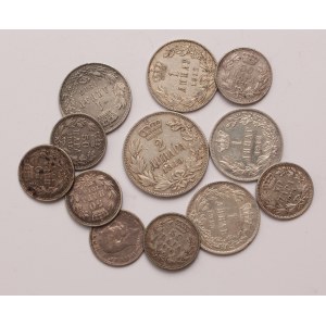 Serbia lot of 12 pcs, Petar I. 50 para, 1 dinar, 2 dinara 1912, 1915