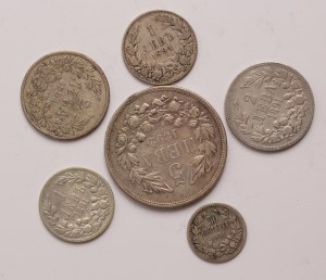 Bulgaria lot of 6 pcs, Ferdinand I. 50 stotinki, 1 lev, 2-5 leva 1891, 1892, 1894