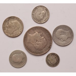 Bulgaria lot of 6 pcs, Ferdinand I. 50 stotinki, 1 lev, 2-5 leva 1891, 1892, 1894