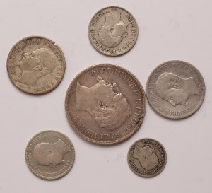 Bulgaria lot of 6 pcs, Ferdinand I. 50 stotinki, 1 lev, 2-5 leva 1891, 1892, 1894